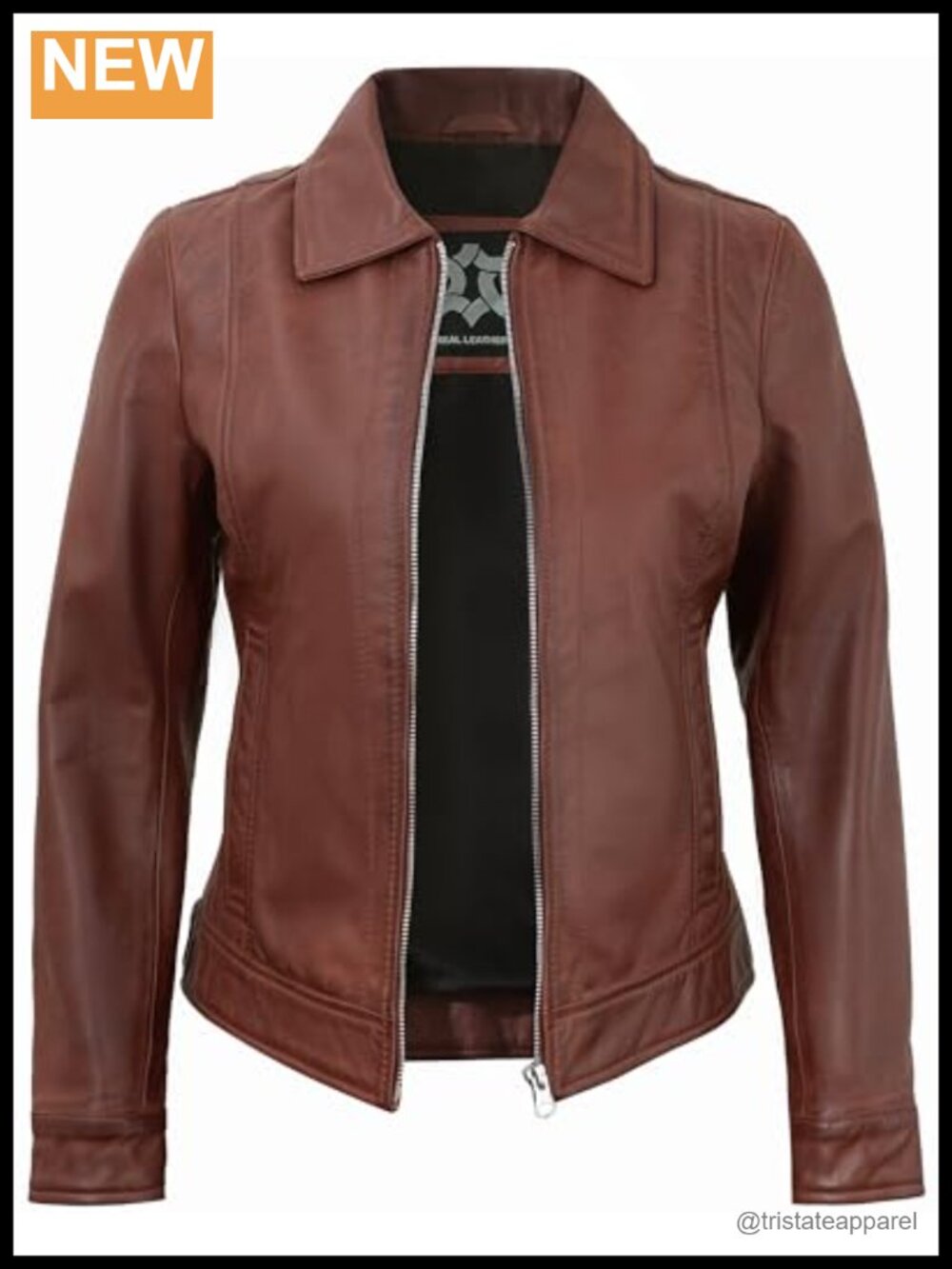 Vintage Lambskin Leather Motorcycle Jacket with Zipper Closure Lined